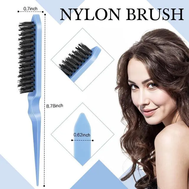 Alt view image 5 of 6 - 3 Pcs Slick Back Hair Brush, Bristle Brush Edge Control Teasing Comb for Women Black Hair (Blue)