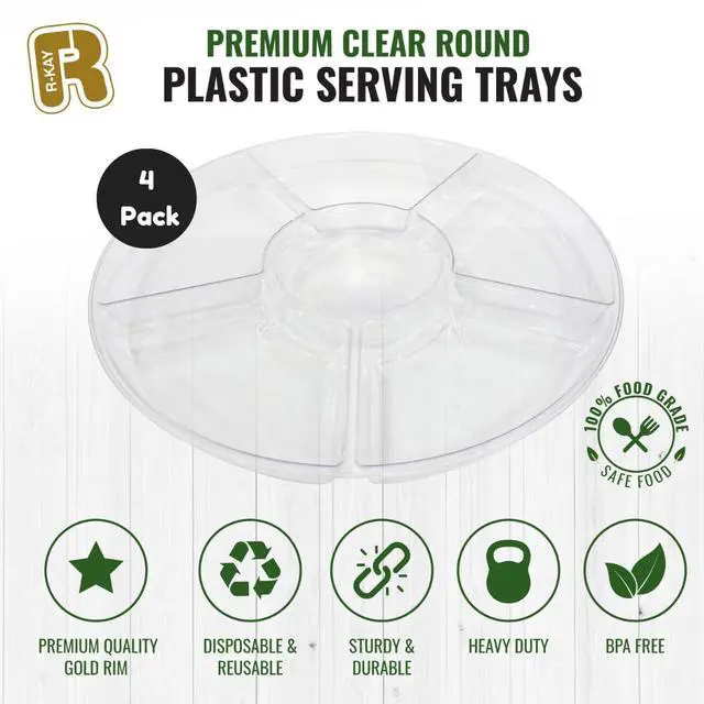 Alt view image 6 of 6 - 4 Pack, 6 Sectional Clear Plastic Serving Trays For Party - Heavy Duty Party Trays For Serving Food - 12 Inch Trays And Platters - Veggie Tray Platter/Divided Serving Tray