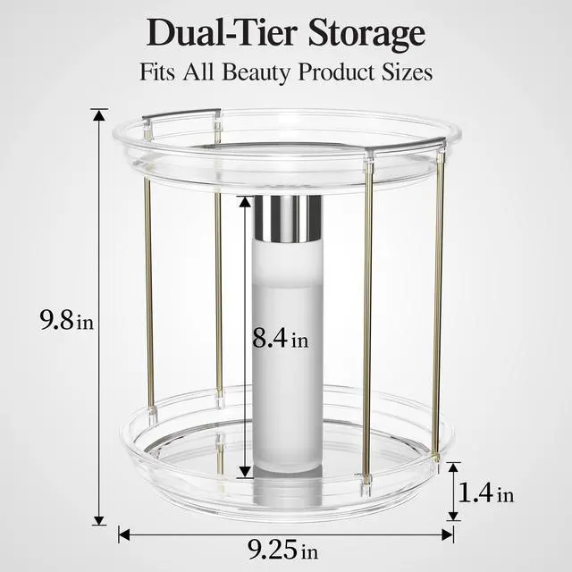 Alt view image 4 of 7 - Rotating Makeup Organizer for Vanity, 2 Tier Bathroom Counter Organizer with Stackable Design, Spinning Skincare Organizer for Bathroom Countertop, Perfume Cosmetic Storage, Clear