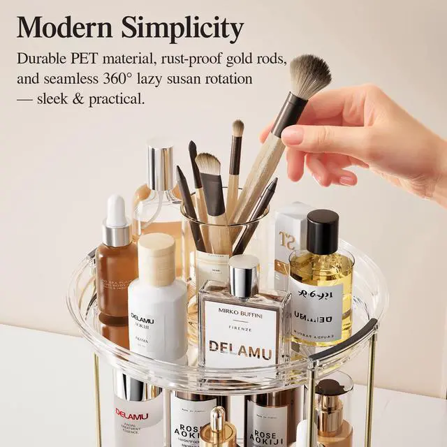 Alt view image 6 of 7 - Rotating Makeup Organizer for Vanity, 2 Tier Bathroom Counter Organizer with Stackable Design, Spinning Skincare Organizer for Bathroom Countertop, Perfume Cosmetic Storage, Clear