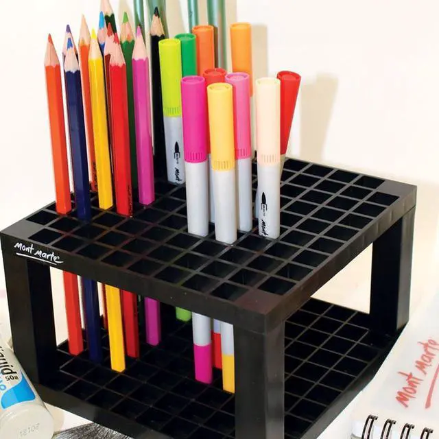 Alt view image 5 of 7 - 96 Hole Plastic Pencil & Brush Holder for Paint Brushes, Pencils, Markers, Pens and Modeling Tools. Provides Excellent Art Studio Organization.
