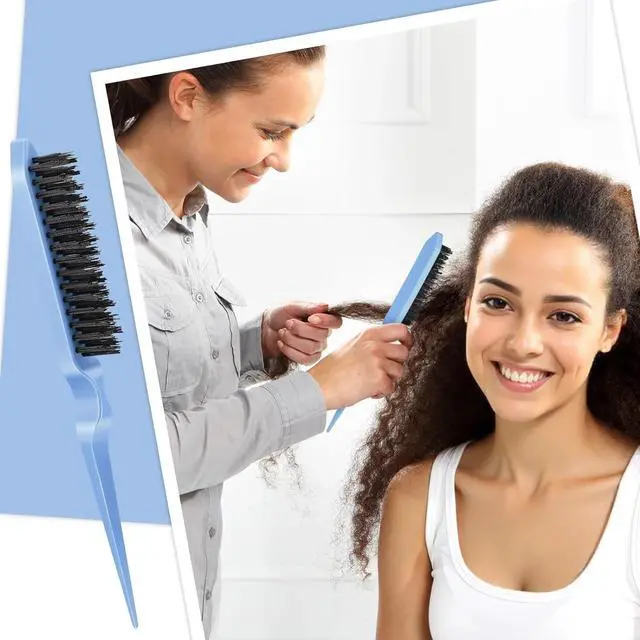 Alt view image 6 of 6 - 3 Pcs Slick Back Hair Brush, Bristle Brush Edge Control Teasing Comb for Women Black Hair (Blue)