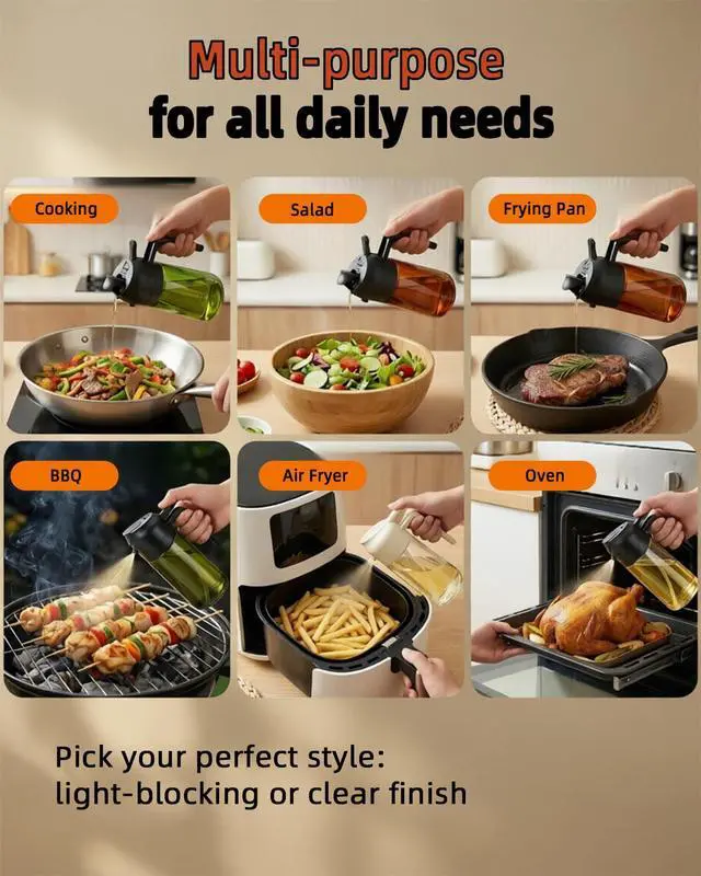 Alt view image 7 of 7 - 16oz/470ml Oil Sprayer for Cooking, 2 in 1 Oil Dispenser for Kitchen, Olive Oil Sprayer, Food Grade Glass Bottle for Kitchen Gadgets, Air Fryer Accessories, Salad, BBQ (Black)