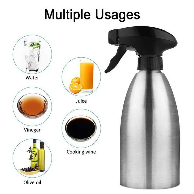 Alt view image 5 of 7 - Olive Oil Sprayer, Vinegar Sprayer Dispenser, Safety Exquisitely Stainless Steel Container Seasoning Kitchenware Tools for BBQ, Cooking, Frying and Grilling (17oz (500ML))