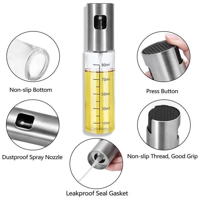 Alt view image 2 of 7 - Oil Sprayer for Cooking, 100ml Olive Oil Sprayer Mister for Air Fryers, Oil Spray Bottle, Vinegar Soy Sauce Dispenser, Oil Mister with Stainless Steel Cap, for Baking Roasting Frying Use