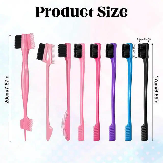 Alt view image 2 of 7 - 8 Pcs Double Sided Edge Control Hair Brush Professional Edge Control Hair Brush Comb Set Natural Styling Eyebrow Combs Teasing Double Sided Bristle Design Edges Combs for Men Women All HairStyles