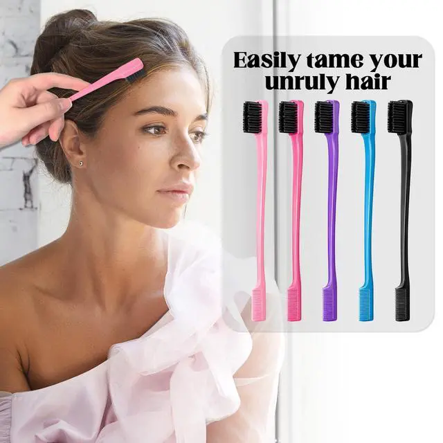 Alt view image 3 of 7 - 8 Pcs Double Sided Edge Control Hair Brush Professional Edge Control Hair Brush Comb Set Natural Styling Eyebrow Combs Teasing Double Sided Bristle Design Edges Combs for Men Women All HairStyles