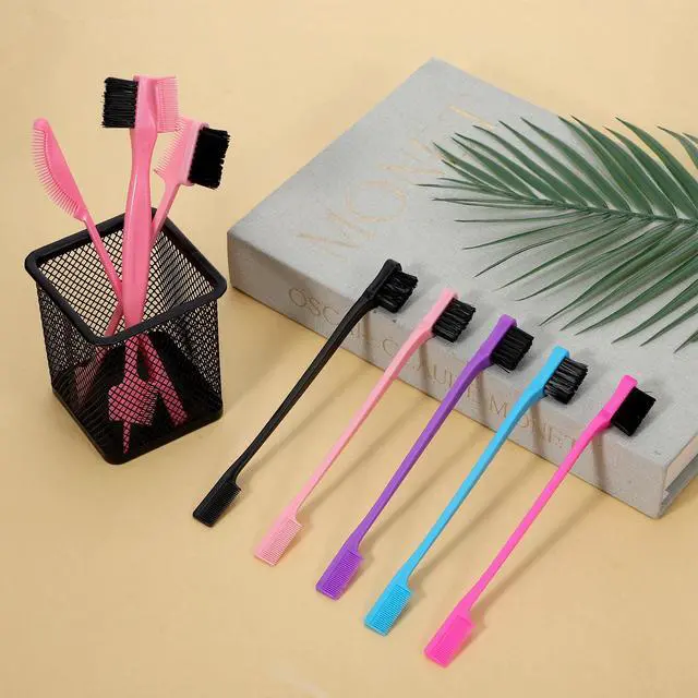 Alt view image 5 of 7 - 8 Pcs Double Sided Edge Control Hair Brush Professional Edge Control Hair Brush Comb Set Natural Styling Eyebrow Combs Teasing Double Sided Bristle Design Edges Combs for Men Women All HairStyles