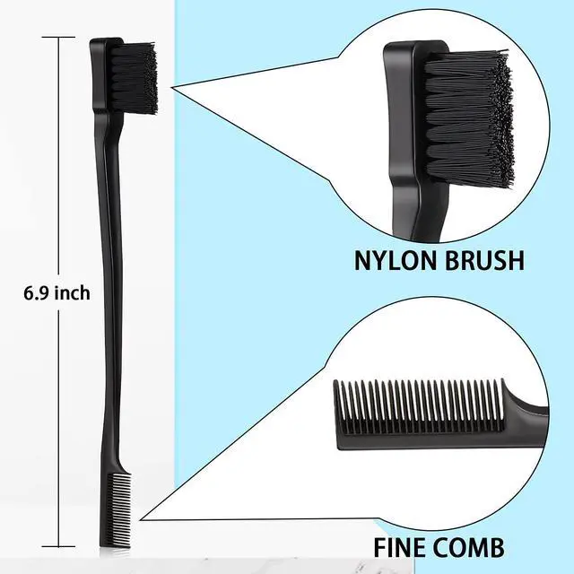 Alt view image 2 of 7 - 3 Pcs Slick Back Hair Brush Set Bristle Brush Edge Control Teasing Comb for Women Black Hair(Black)