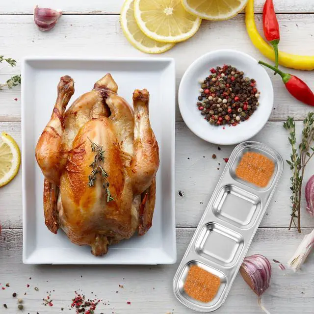Alt view image 2 of 7 - 3 Pcs Dipping Sauce Dish 4 Compartment Stainless Steel Dipping Sauce Tray Sushi Soy Dish Korean Appetizer Serving Tray for Soy Vinegar and Condiments Ketchup BBQ Seasoning