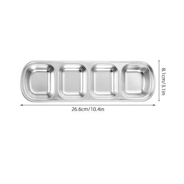 Alt view image 3 of 7 - 3 Pcs Dipping Sauce Dish 4 Compartment Stainless Steel Dipping Sauce Tray Sushi Soy Dish Korean Appetizer Serving Tray for Soy Vinegar and Condiments Ketchup BBQ Seasoning