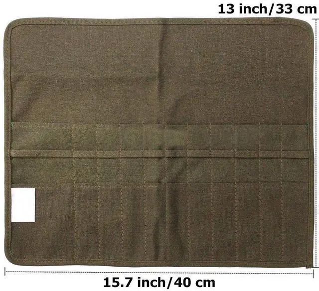 Alt view image 4 of 7 - 22 slots Paint Brush Case Canvas Paint Brush Holder, Roll Up Storage Bag Holder Canvas Wrap for Acrylic Watercolor Oil Face Brush - Army Green