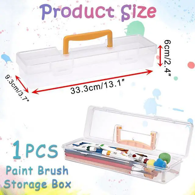 Alt view image 3 of 7 - 1 Pack Clear Plastic Painting Brush Container with Yellow Handle, Portable Long Paintbrush Case, Drawing Tools Storage Box, Practical Art Supply Organizer for Artist Crafters, 13.1"x3.7"x2.4"