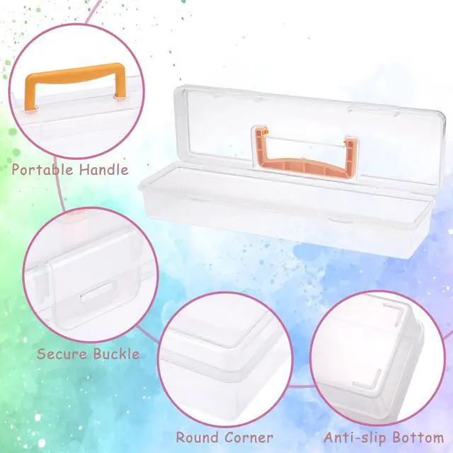 Alt view image 5 of 7 - 1 Pack Clear Plastic Painting Brush Container with Yellow Handle, Portable Long Paintbrush Case, Drawing Tools Storage Box, Practical Art Supply Organizer for Artist Crafters, 13.1"x3.7"x2.4"