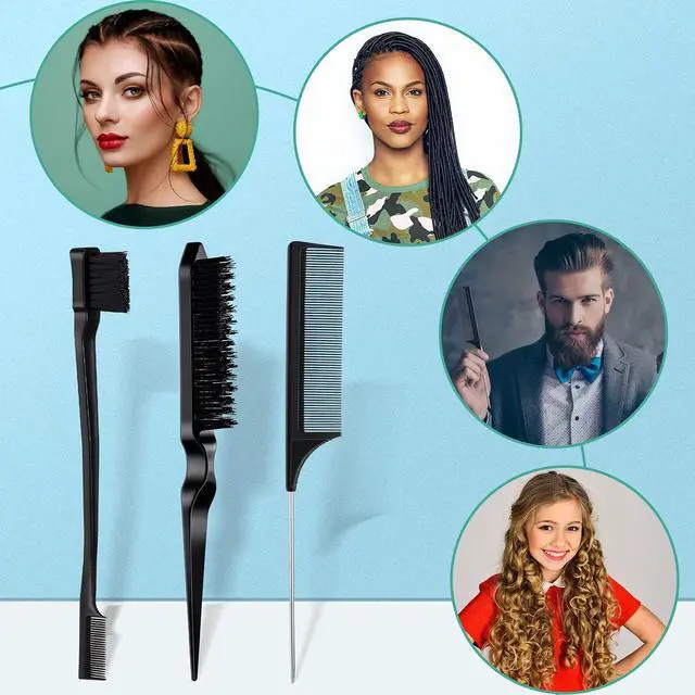 Alt view image 7 of 7 - 3 Pcs Slick Back Hair Brush Set Bristle Brush Edge Control Teasing Comb for Women Black Hair(Black)