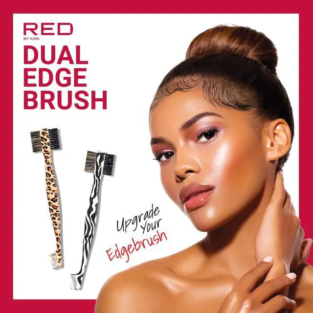 Alt view image 4 of 5 - Dual Edge Brush 3 in 1 Edge Brush Comb Soft and Hard Board Bristles (Leopard)