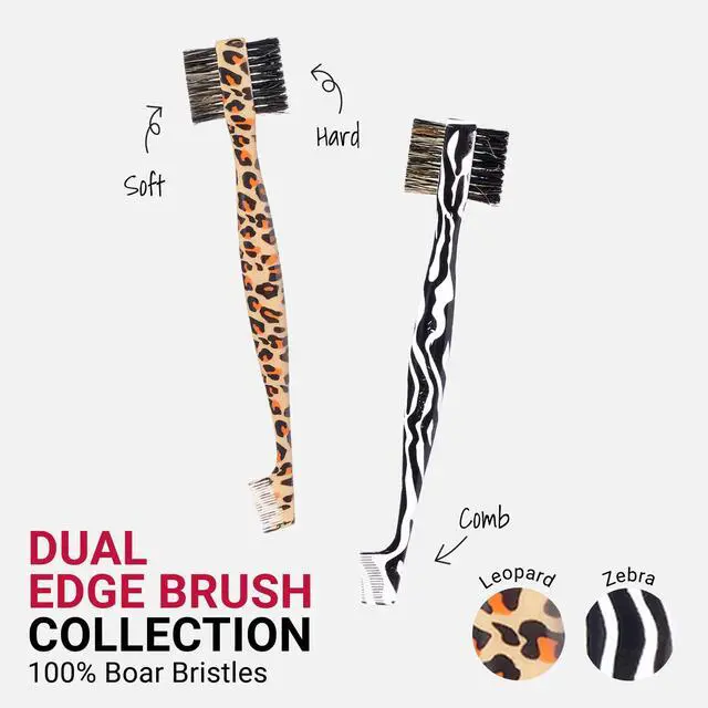 Alt view image 5 of 5 - Dual Edge Brush 3 in 1 Edge Brush Comb Soft and Hard Board Bristles (Leopard)
