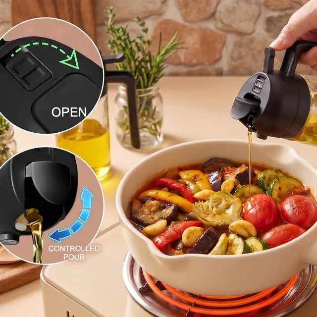 Alt view image 3 of 7 - Olive Oil Sprayer for Cooking 2-in-1 Oil Dispenser Bottle Black Kitchen Oil Cruet with Non-Drip Spout, 15 Ounce