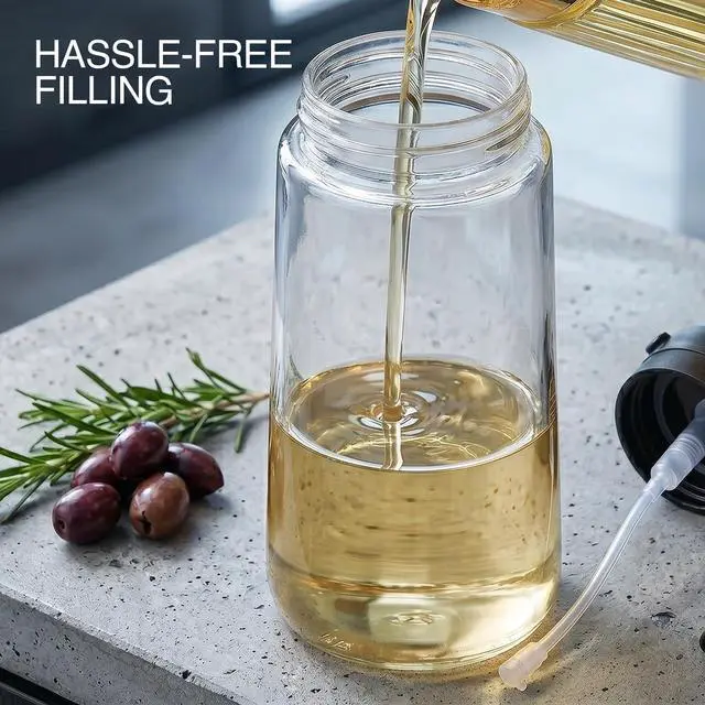 Alt view image 5 of 7 - Olive Oil Sprayer for Cooking 2-in-1 Oil Dispenser Bottle Black Kitchen Oil Cruet with Non-Drip Spout, 15 Ounce