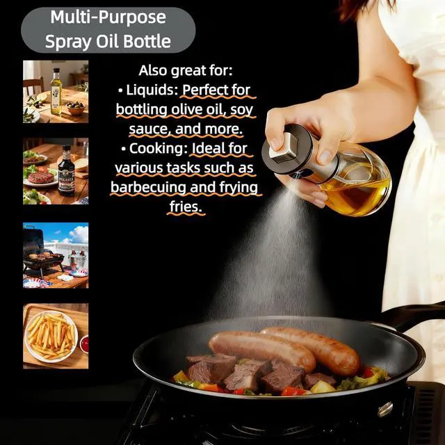 Alt view image 2 of 7 - Olive Oil Fine Mist Spray Bottle - 6.7oz/200ml Cooking Sprayer for Air Fryer, Salad, Grilling & Frying - Kitchen Essential Tool304 Stainless Steelwith 3D stickers
