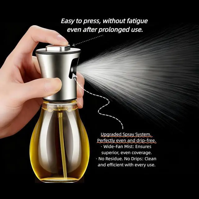 Alt view image 3 of 7 - Olive Oil Fine Mist Spray Bottle - 6.7oz/200ml Cooking Sprayer for Air Fryer, Salad, Grilling & Frying - Kitchen Essential Tool304 Stainless Steelwith 3D stickers