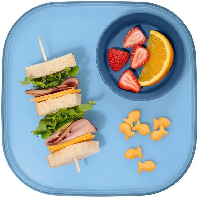 Main image of dipware 3 Bowl Serving Tray, Stackable & Removable Dip Bowls for Charcuterie, Guacomole, Snacks, Veggies, Premium Dishwasher & Microwave Safe, Multipurpose Plate & Bowl, Blue