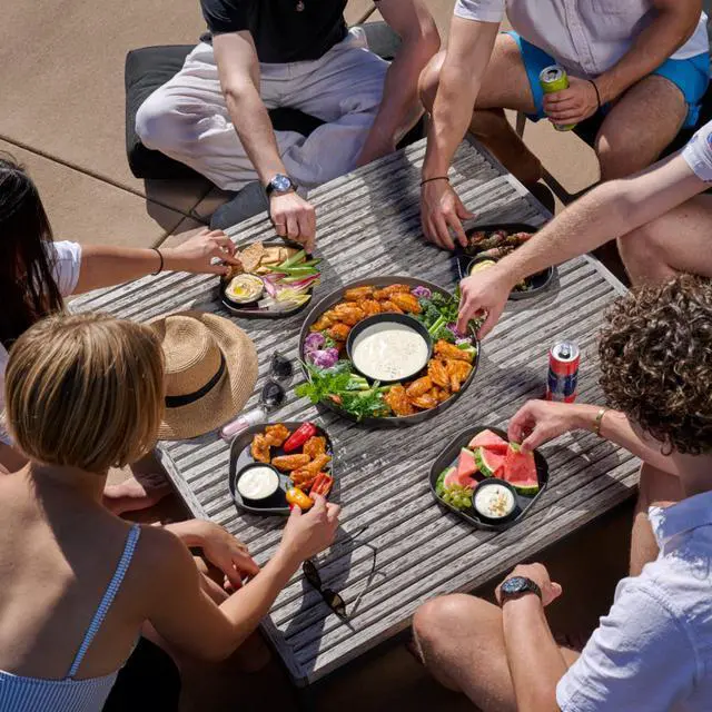 Alt view image 4 of 7 - dipware 3 Bowl Serving Tray, Stackable & Removable Dip Bowls for Charcuterie, Guacomole, Snacks, Veggies, Premium Dishwasher & Microwave Safe, Multipurpose Plate & Bowl, Blue