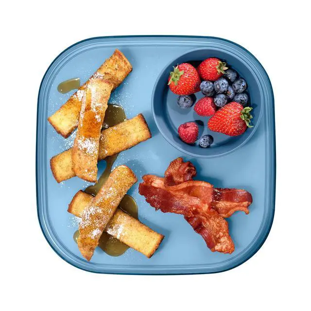 Alt view image 6 of 7 - dipware 3 Bowl Serving Tray, Stackable & Removable Dip Bowls for Charcuterie, Guacomole, Snacks, Veggies, Premium Dishwasher & Microwave Safe, Multipurpose Plate & Bowl, Blue