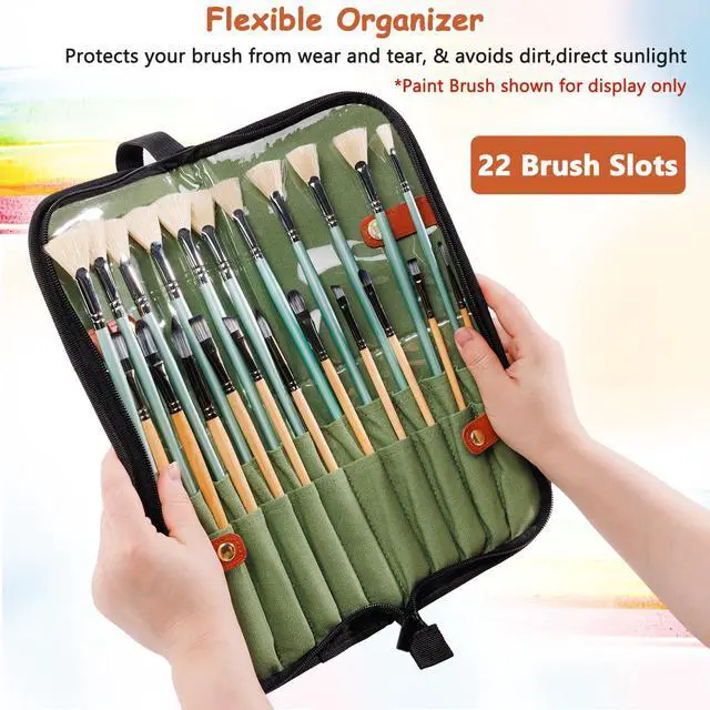 Alt view image 4 of 7 - Stand Up Canvas Paint Brush Holder Case for Artists, 22 Slots Brush Organizer with Pop-Up Stand, Zippered Travel Paint Brush Storage Bag for Acrylic Oil Watercolor Brushes, Portable Paintbrush Case