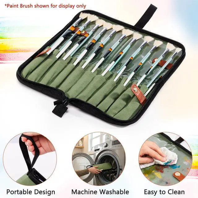 Alt view image 5 of 7 - Stand Up Canvas Paint Brush Holder Case for Artists, 22 Slots Brush Organizer with Pop-Up Stand, Zippered Travel Paint Brush Storage Bag for Acrylic Oil Watercolor Brushes, Portable Paintbrush Case