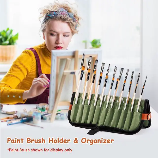 Alt view image 6 of 7 - Stand Up Canvas Paint Brush Holder Case for Artists, 22 Slots Brush Organizer with Pop-Up Stand, Zippered Travel Paint Brush Storage Bag for Acrylic Oil Watercolor Brushes, Portable Paintbrush Case
