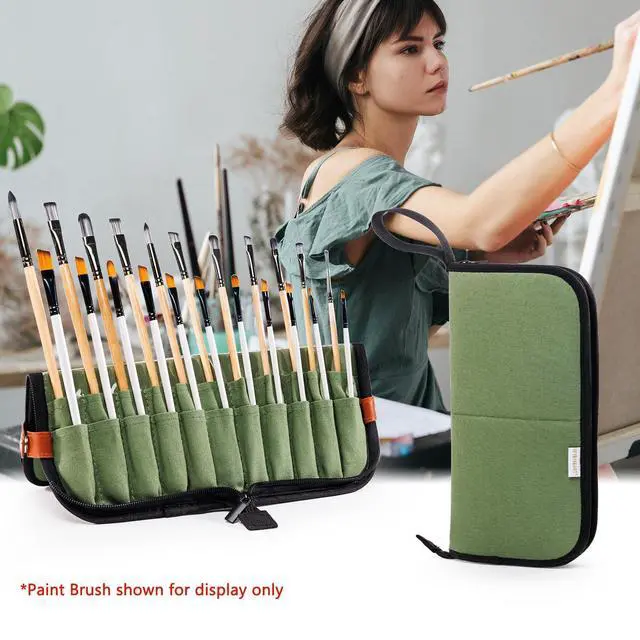 Alt view image 7 of 7 - Stand Up Canvas Paint Brush Holder Case for Artists, 22 Slots Brush Organizer with Pop-Up Stand, Zippered Travel Paint Brush Storage Bag for Acrylic Oil Watercolor Brushes, Portable Paintbrush Case