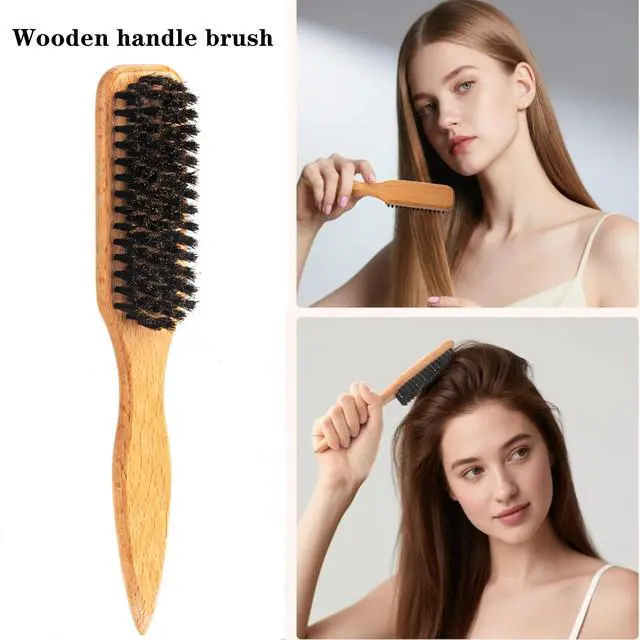 Alt view image 2 of 7 - 6PCS Hair Styling Tools Kit, Boar Bristle Wooden Brush, Rat Tail Metal Pin Parting Comb Edge Control Brush,Bristle Teasing Hair Brush Topsy Tail Loop Tools for Women Braiding & Edge Styling