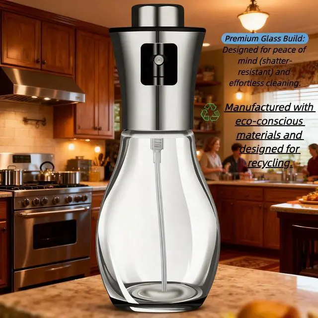 Alt view image 7 of 7 - Olive Oil Fine Mist Spray Bottle - 6.7oz/200ml Cooking Sprayer for Air Fryer, Salad, Grilling & Frying - Kitchen Essential Tool304 Stainless Steelwith 3D stickers
