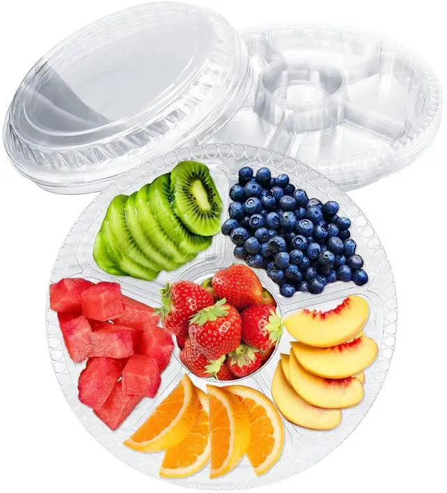 Main image of 12 Pack Plastic Appetizer Trays with Lids,Disposable Compartment Serving Platters,6 Sectional Catering Trays for Serving Food