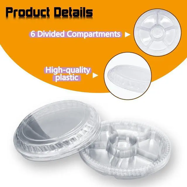 Alt view image 4 of 7 - 12 Pack Plastic Appetizer Trays with Lids,Disposable Compartment Serving Platters,6 Sectional Catering Trays for Serving Food