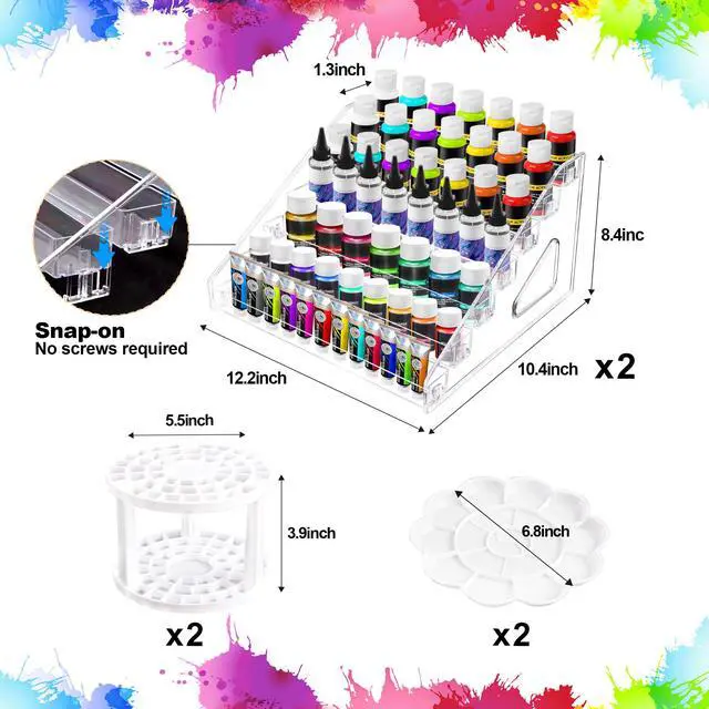 Alt view image 2 of 7 - 2 Pcs Clear Acrylic Paint Organizer Rack with Brush Holder, 7 Layer Acrylic Paint Tube Organizer, Snap-On Craft Organizers and Storage for Versatile Storage, No-Tools Setup & Quick Access (2 Set)