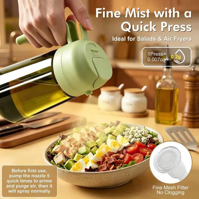 Alt view image 3 of 7 - 2 in 1 Olive Oil Sprayer for Cooking, 16oz Light-Proof Oil Dispenser for Kitchen, Leak-Proof Oil Spray Bottle for Air Fryer, Salad, BBQ, Baking, Grilling - Black & Green