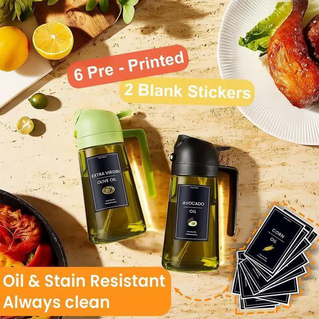 Alt view image 2 of 6 - - 16oz/470ml Olive Oil Dispenser for Kitchen with Stickers - 2 in 1 Olive Oil Sprayer for Cooking, Air Fryer, and Salad, Black (Light-Proof Kitchen Gadget)