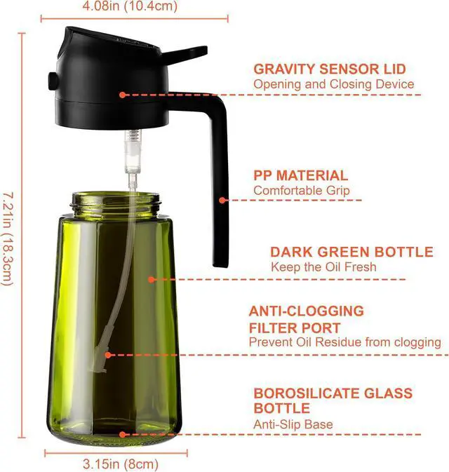 Alt view image 3 of 6 - - 16oz/470ml Olive Oil Dispenser for Kitchen with Stickers - 2 in 1 Olive Oil Sprayer for Cooking, Air Fryer, and Salad, Black (Light-Proof Kitchen Gadget)