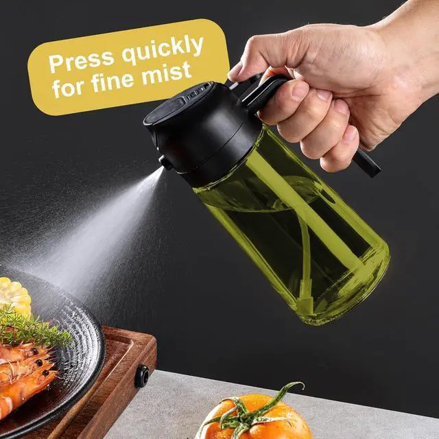Alt view image 5 of 6 - - 16oz/470ml Olive Oil Dispenser for Kitchen with Stickers - 2 in 1 Olive Oil Sprayer for Cooking, Air Fryer, and Salad, Black (Light-Proof Kitchen Gadget)