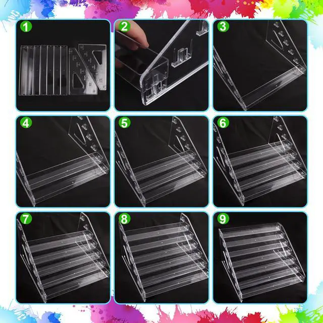 Alt view image 7 of 7 - 2 Pcs Clear Acrylic Paint Organizer Rack with Brush Holder, 7 Layer Acrylic Paint Tube Organizer, Snap-On Craft Organizers and Storage for Versatile Storage, No-Tools Setup & Quick Access (2 Set)