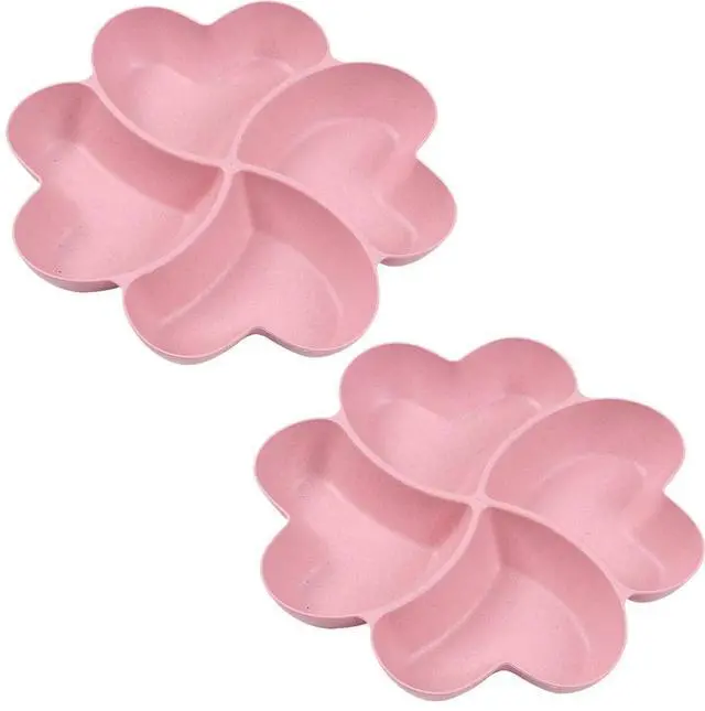 Main image of Divided Serving Tray, Appetizer Sectioned Platter, Dessert Serving Dish, Reusable Plastic Snack Plates, Round Relish Tray, 4 Compartment for Chips and Dip Veggies Candy Nut Fruit (Pink)