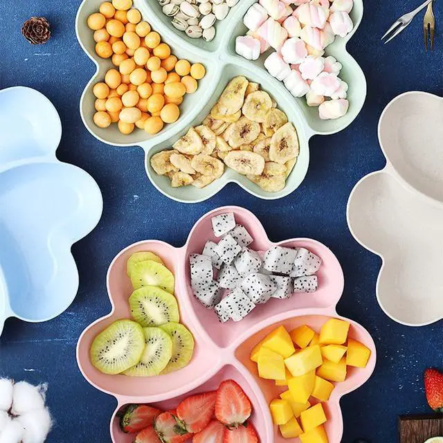 Alt view image 3 of 7 - Divided Serving Tray, Appetizer Sectioned Platter, Dessert Serving Dish, Reusable Plastic Snack Plates, Round Relish Tray, 4 Compartment for Chips and Dip Veggies Candy Nut Fruit (Pink)