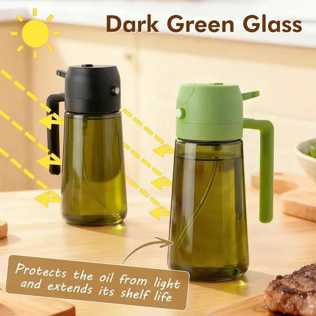 Alt view image 5 of 7 - 2 in 1 Olive Oil Sprayer for Cooking, 16oz Light-Proof Oil Dispenser for Kitchen, Leak-Proof Oil Spray Bottle for Air Fryer, Salad, BBQ, Baking, Grilling - Black & Green