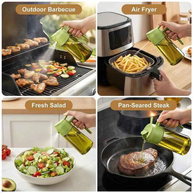 Alt view image 6 of 7 - 2 in 1 Olive Oil Sprayer for Cooking, 16oz Light-Proof Oil Dispenser for Kitchen, Leak-Proof Oil Spray Bottle for Air Fryer, Salad, BBQ, Baking, Grilling - Black & Green