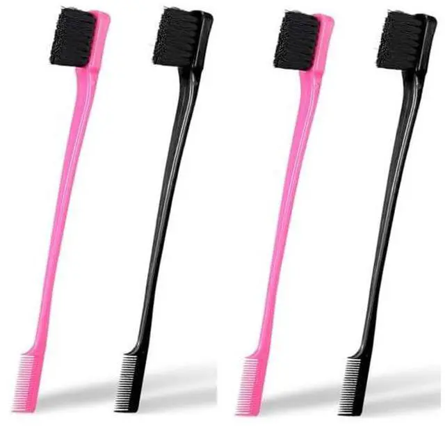 Main image of Double Sided Edge Control Hair Brush Comb Combo Pack 4 Pieces Pink and Black
