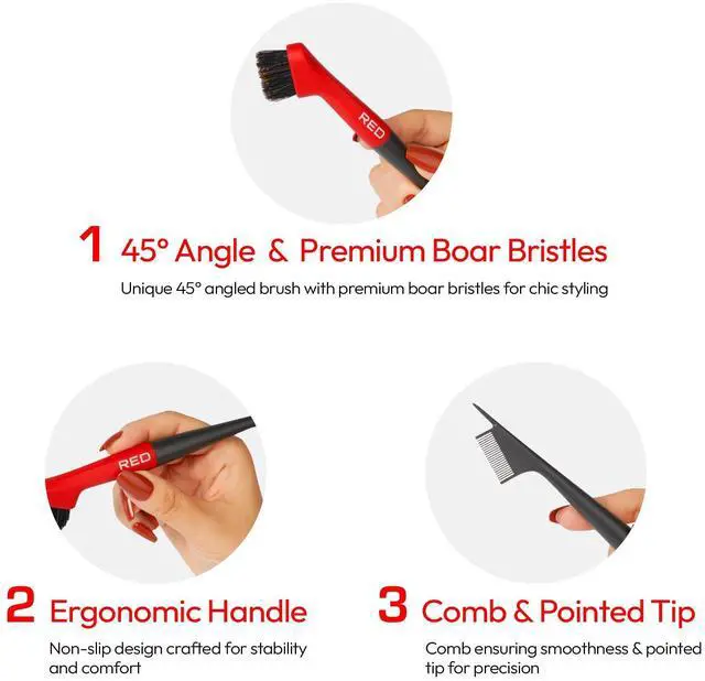 Alt view image 5 of 6 - Angled Premium 100% Boar Bristles Edge Pro Brush for Smooth Hair Styling & Edge Control