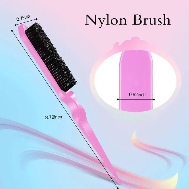 Alt view image 2 of 7 - 3 Pcs Slick Back Hair Brush Set Bristle Brush Edge Control Teasing Comb for Women Black Hair(Light Pink)