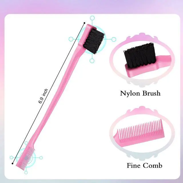 Alt view image 4 of 7 - 3 Pcs Slick Back Hair Brush Set Bristle Brush Edge Control Teasing Comb for Women Black Hair(Light Pink)